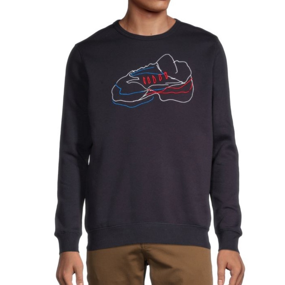 French Connection Embroidered Trainer Fleece Sweatshirt Crewneck Navy Medium‎